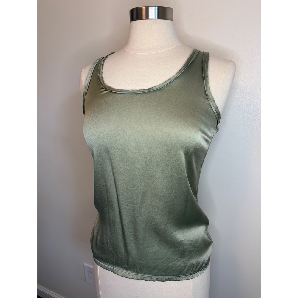 Reiss Remy Silk Front Vest Top Green Stretch Back Scoop Neck Tank Top XS Chic